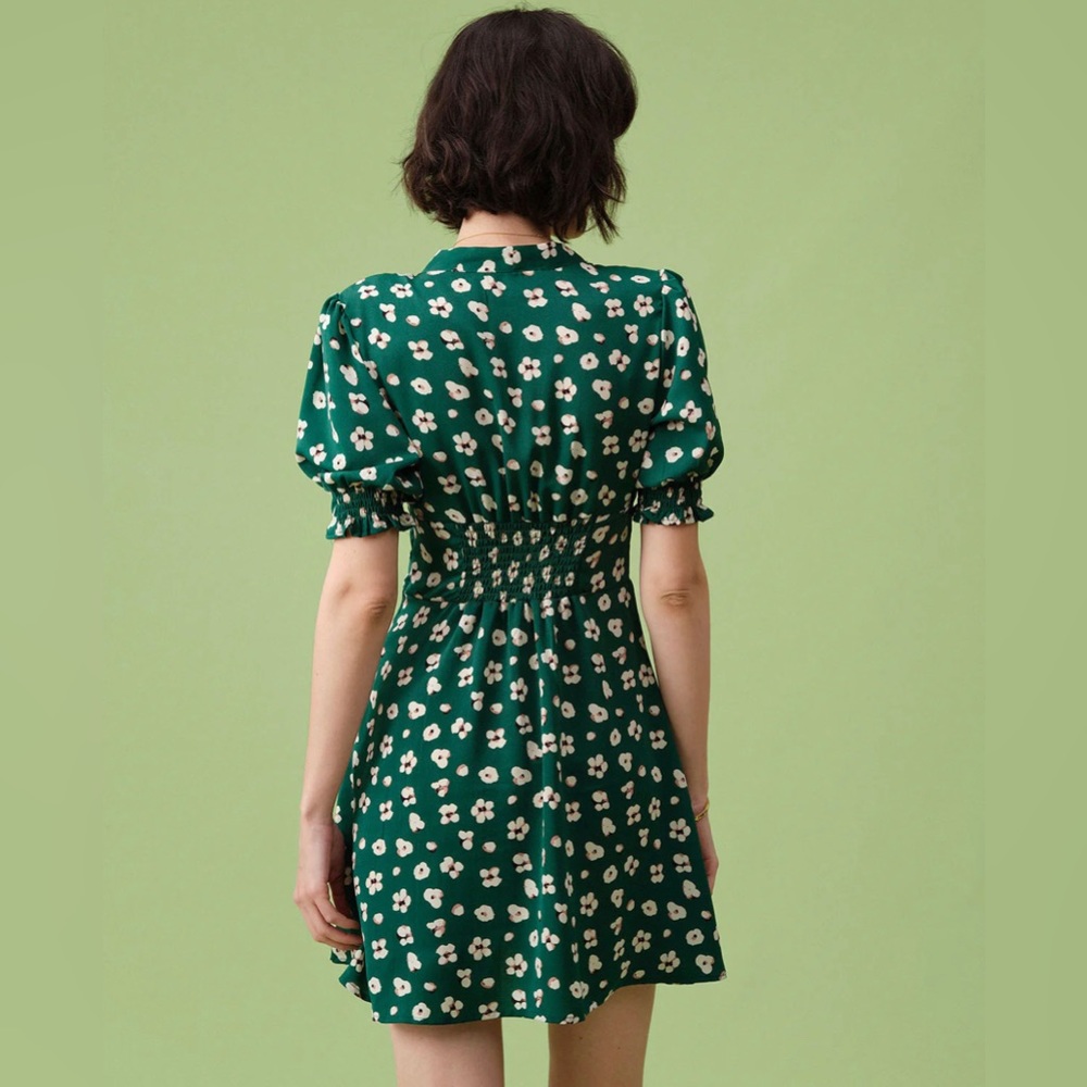 NWT RIHOAS V Neck Puff Sleeve Floral Mini Dress Sz S, M. - Picture 4 of 7